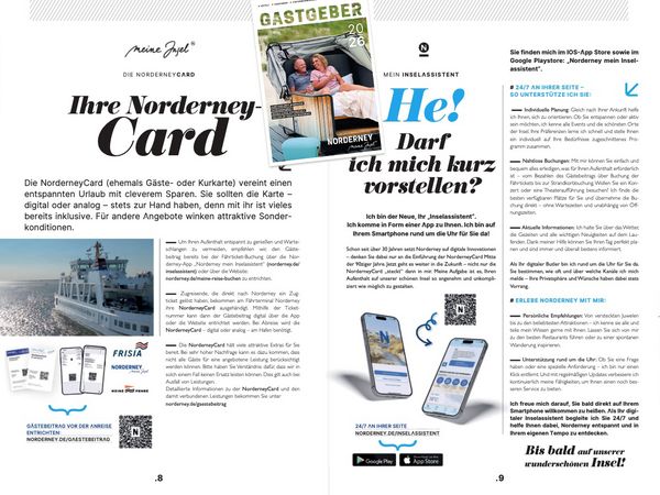 Seite aus dem neuen Gastgeberverzeichnis der Insel Norderney